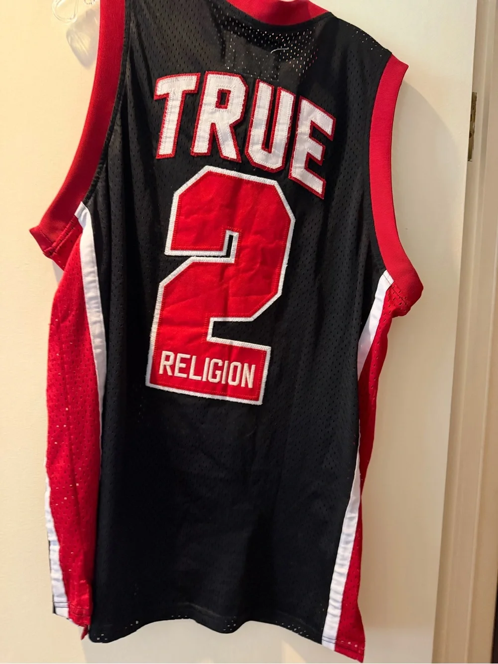 True Religion Black and Red Mesh Team Jersey